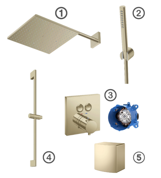 Tổ hợp sen âm tường nhiệt độ TBW08003A#BFG/TBW02017A#BFG/TBV02406B#BFG/TBN01001B/TBW08009A#BFG/TBW07