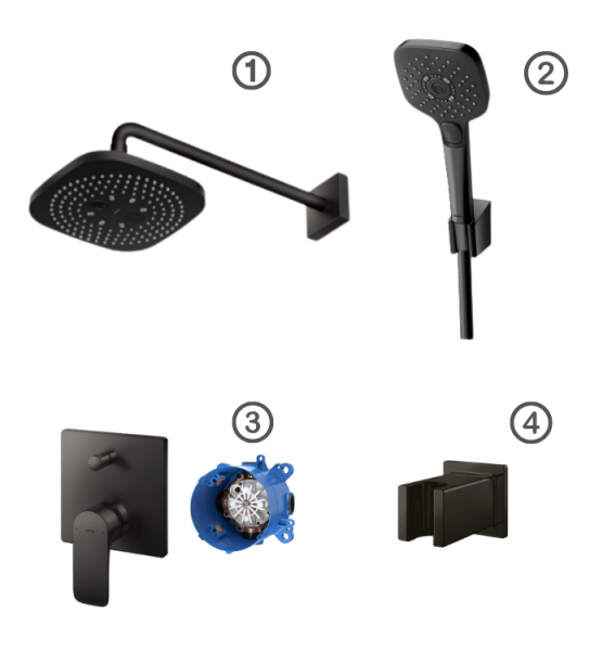 Tổ hợp sen âm tường TBW02004BB#MBL/TBW02006A#MBL/TBG04304BB#MBL/TBN01001B/ TBW08010A#MBL